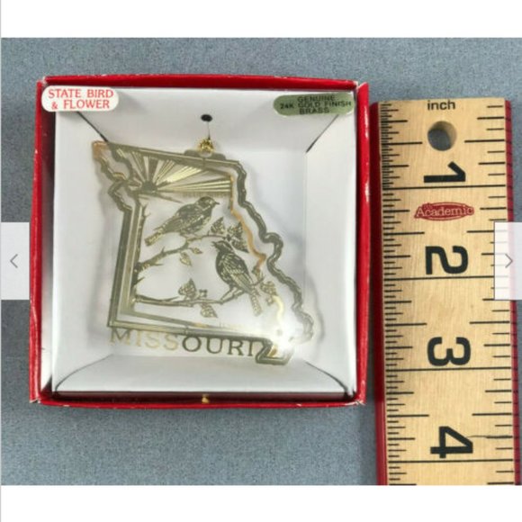 State Bird & Flower 24k Gold Brass Ornament Nation's Treasures MISSOURI Bluebird - Picture 3 of 4